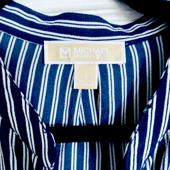 Michael Kors NAVY and White Striped Button Down Shirt - Picture 9 of 9